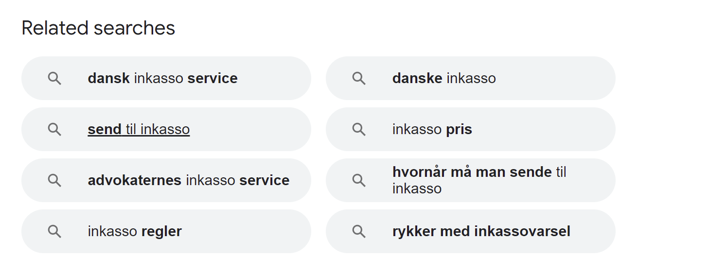 relevante søgeord advokat inkasso på Google